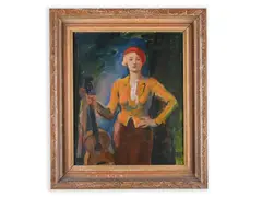 František Xaver Naske, Woman with a Guitar, 1936, Oil on canvas on cardboard