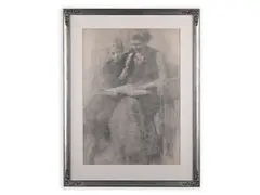Ludvík Kuba, Mother Reading a Book, First third of 20th century, Pencil on paper