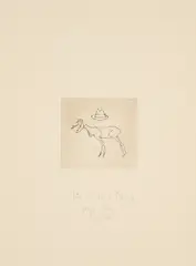 Hirsch und Hut (Aus: Suite Zirkulationszeit) by Joseph Beuys, 1982, Radierung auf Papier, auf grauem Rives aufgewalzt, sold May 2025