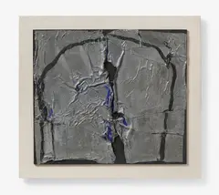 B-13/1970 by Emil Schumacher, 1970, Öl und Blei auf Hartfaserplatte, sold Jun 2025