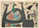 Aus: Le Lézard aux Plumes d'Or by Joan Miró, 1971, 2 Farblithografien auf Pergament, sold Sep 2025
