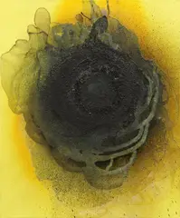 Otto Piene, "Hellgelb Hitze", 2006, Mischtechnik (Feuergouache) auf Leinwand