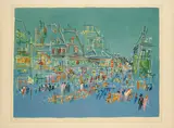 Jean Dufy, Place Pigalle - La Nuit, Farblithografie auf BFK RIVES (Wasserzeichen)