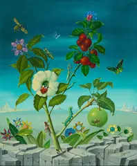 Georges Spiro, Blütenzweig mit Insekten, Öl auf Leinwand