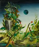 Georges Spiro, Surrealistische Landschaft mit Tieren, Öl auf Leinwand