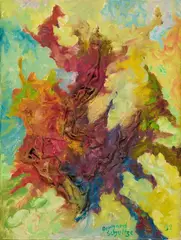 "aus dunklen Rot" by Bernard Schultze, 1992, Öl und Collage auf Leinwand, sold May 2025
