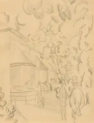 August Macke, Am Raubtierhaus im Zoo, 1913/14, Bleistift auf Zeichenpapier