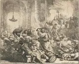 Rembrandt van Rijn, Christus vertreibt die Händler aus dem Tempel, 1635, Radierung auf Papier