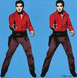 Andy Warhol, Elvis stehend - Blau, Farbserigrafie auf Porzellanplatte, glasiert, in schwarzem Holzrahmen