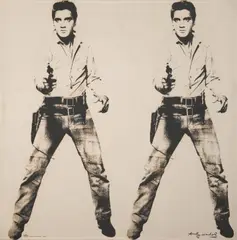 Elvis - Platin by Andy Warhol, Farbserigrafie auf Porzellanplatte, glasiert, in schwarzem Holzrahmen, sold Sep 2025