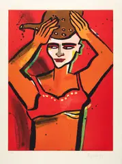 Elvira Bach, Ohne Titel (Frau mit Gefäß), 1998, Farbaquatinta auf Zerkall (Wasserzeichen)