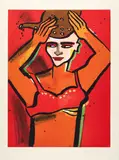 Elvira Bach, Ohne Titel (Frau mit Gefäß), 1998, Farbaquatinta auf Zerkall (Wasserzeichen)