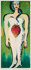 Elvira Bach, Ohne Titel (Frau mit Erdbeere), 2002, Farbradierung auf Bütten