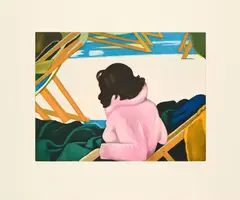 Karin Kneffel, Ohne Titel (Frau im Liegestuhl), 2005, Farbaquatinta auf Bütten