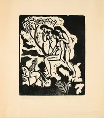 August Macke, Begrüßung, 1912, Linolschnitt auf Japan