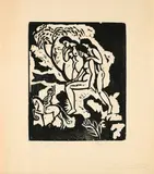 August Macke, Begrüßung, 1912, Linolschnitt auf Japan