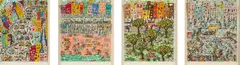 James Rizzi, Four Seasons (Spring, Summer, Fall, Winter), 1988, Jeweils: 3D-Farbserigrafie auf leichtem Karton