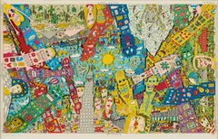 James Rizzi, Uptown - Eastside - Downtown - Westside, 1995, 3D-Farbserigrafie auf leichtem Karton