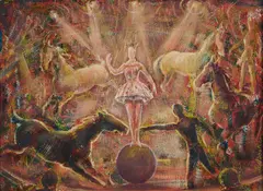 Ohne Titel (Zirkus) by Lorenz Bösken, Öl auf Spanplatte, sold Sep 2025