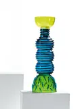 Ettore Sottsass, GROßE VASE "ALIOTH", Überfangglas, hellgelb, blau, hellgrün mit blauen und violetten Aufschmelzungen.