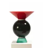 Ettore Sottsass, Aufsatzschale 'Yemen', 1999, 'Doppio incalmo'-Technik mit transparent grünem, dunkelviolettem, opak weißem und farblos überfangenem rotem Glas