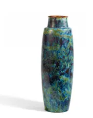 Pierre-Adrien Dalpayrat, Große Vase, Um 1905, Braunes Steinzeug mit dunkel- hell und türkisblauem Glasurdekor