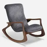 Sculpted rocking chair by Vladimir Kagan, walnut, upholstery, sold Feb 2022