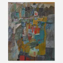 Ynez Johnston, Untitled, 1956, oil on rice paper over canvas