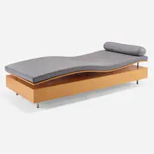 Maya Lin, Longitude chaise, 1998, birch plywood, leather, aluminum, plastic