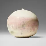 Closed Form (with rattle) by Toshiko Takaezu, 1991, glazed porcelain, sold Oct 2024