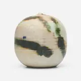 Closed Form (with rattle) by Toshiko Takaezu, c. 1985, glazed porcelain, sold Oct 2024