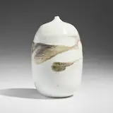 Closed Form (with rattle) by Toshiko Takaezu, c. 1995, glazed stoneware, sold Oct 2024