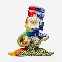 Untitled (from the Pre-Columbus series) by Michael Lucero, 2010, glazed and hand-painted earthenware, sold Oct 2024