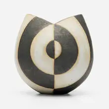 Black and White Double Grooved Pot by John Ward, 1996, glazed stoneware, sold Oct 2024