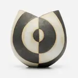 John Ward, Black and White Double Grooved Pot, 1996, glazed stoneware