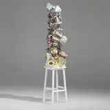 Michael Lucero, House Hunter Totem, 2006-07, glazed ceramic, painted wood, steel