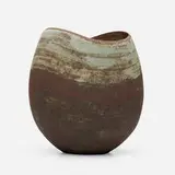 John Ward, Brown and Blue Oval Pot with Wavy Rim, 1997, glazed stoneware