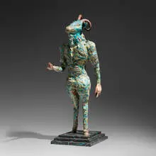 Michael Lucero, Ram with Book, 1977, glazed ceramic, paper mache, wood