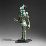 Michael Lucero, Ram with Book, 1977, glazed ceramic, paper mache, wood
