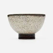 Footed bowl by Maija Grotell, c. 1950, glazed stoneware, sold Oct 2024
