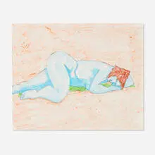 Sally Michel Avery, Blue Nude on Green Towel, 1981, pastel and ink on paper