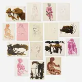 Peter Agostini, collection of sixteen works, 1945-1966, wax, watercolor, pen and ink on paper