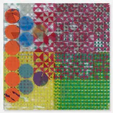 Chicken Shit by Alan Shields, 1974, screenprint in colors with glitter on glass, sold Jul 2020