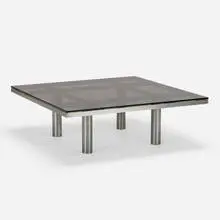 Tobia Scarpa, André coffee table, 1967, chrome-plated steel, smoked glass