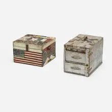 boxes, set of two by Folk Art, painted wood, enameled steel, aluminum, sold Jul 2020