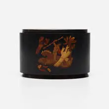 lidded box by Andrew Szoeke, c. 1935, wenge, mahogany, marquetry, sold Jul 2020