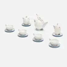 Bathing tea set by Ugo La Pietra, 1987, glazed stoneware, sold Jul 2020