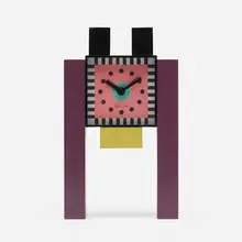 Neos table clock by Nathalie du Pasquier and George Sowden, 1987, lacquered wood, glass, enameled brass, sold Jul 2020