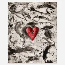 Self in the Ocean by Jim Dine, 1991, soft-ground etching, aquatint and spit-bite aquatint with hand-coloring on Hahnemühle wove paper, sold Jul 2020