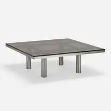 Tobia Scarpa, André coffee table, 1967, chrome-plated steel, smoked glass